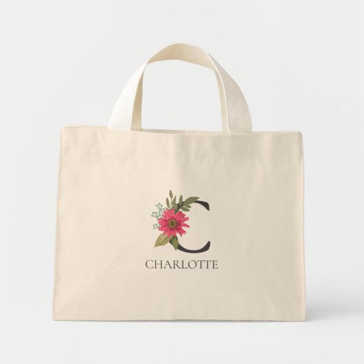 Mini Tote Bag Monogramme floral moderne personnalisable (Devant)