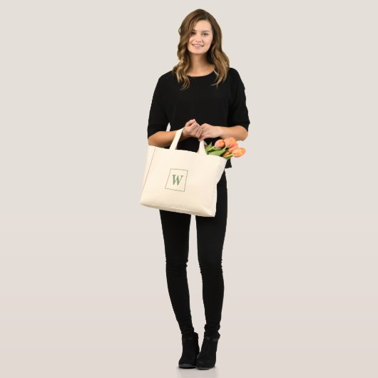 Mini Tote Bag Monogramme personnalisé Initial Élégant Sage Vert (Devant (modèle))
