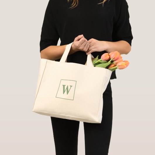 Mini Tote Bag Monogramme personnalisé Initial Élégant Sage Vert (Devant (produit))