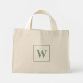 Mini Tote Bag Monogramme personnalisé Initial Élégant Sage Vert (Dos)