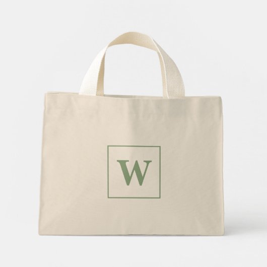 Mini Tote Bag Monogramme personnalisé Initial Élégant Sage Vert (Dos)