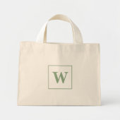 Mini Tote Bag Monogramme personnalisé Initial Élégant Sage Vert (Devant)