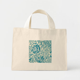 Mini Tote Bag Motif botanique indien en sarcelle et beige