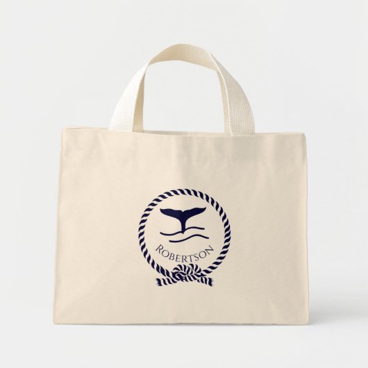 Mini Tote Bag Nautique nom côtier Voilier Baleine Marine Bleu T (Devant)