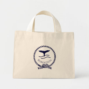 Mini Tote Bag Nautique nom côtier Voilier Baleine Marine Bleu T