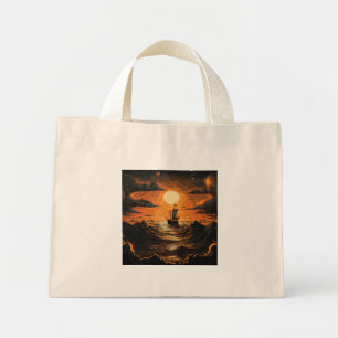 Mini Tote Bag Navire naviguant la nuit