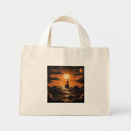 Mini Tote Bag Navire naviguant la nuit (Devant)
