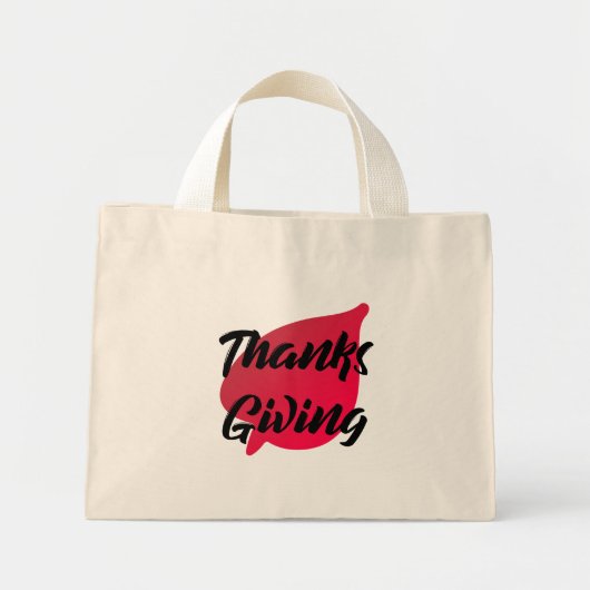 Mini Tote Bag Nice Texte Thanksgiving Typographie sur la feuille (Devant)