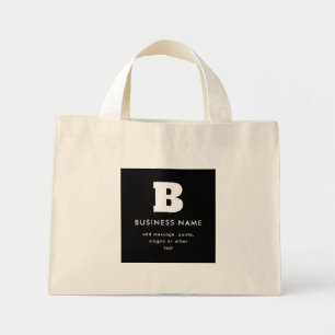 Mini Tote Bag Nom commercial modifiable et Slogan   Noir & Blanc