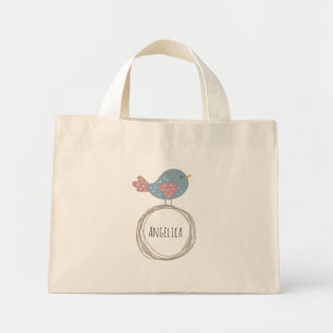 Mini Tote Bag Nom personnalisé de l'oiseau mignon