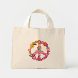 Mini Tote Bag Panneau de Paix aux Fleurs Minuscules Orange