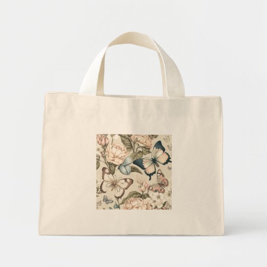 Mini Tote Bag Papillons et fleurs pastel (Devant)