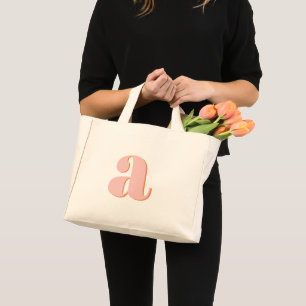 Mini Tote Bag Pastel Rose Orange Monogramme Lettres Rétro
