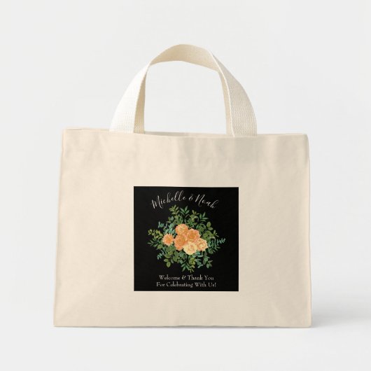 Mini Tote Bag Pêcher Black Peony et Rose Floral Mariage (Devant)