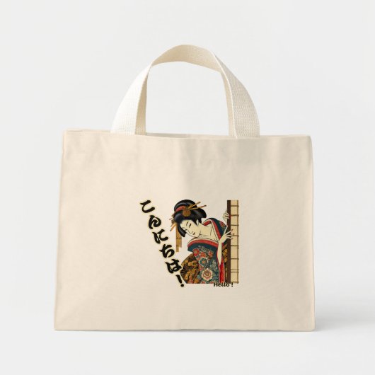 Mini Tote Bag Peeking Ukiyo-e geisha - Konnichiwa! (Devant)
