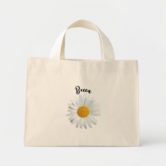 Mini Tote Bag Perky White Daisy Flower Personalized (Devant)