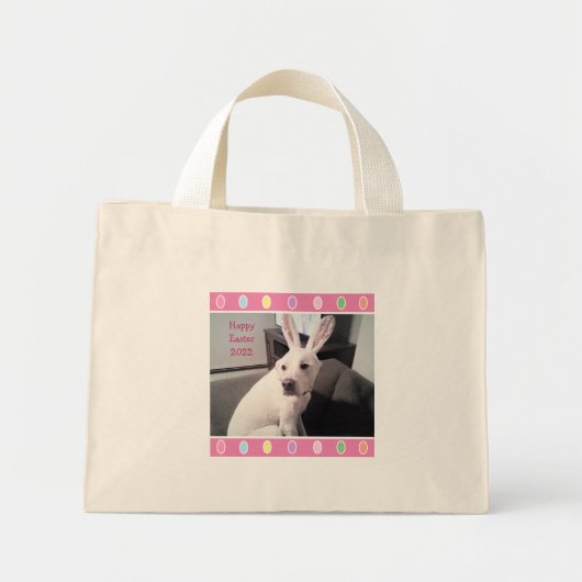 Mini Tote Bag Photo d'un chien blanc mignon portant des oreilles (Devant)