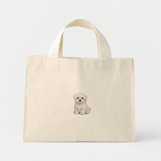 Mini Tote Bag Portrait de chiot maltais blanc et duveteux Amateu