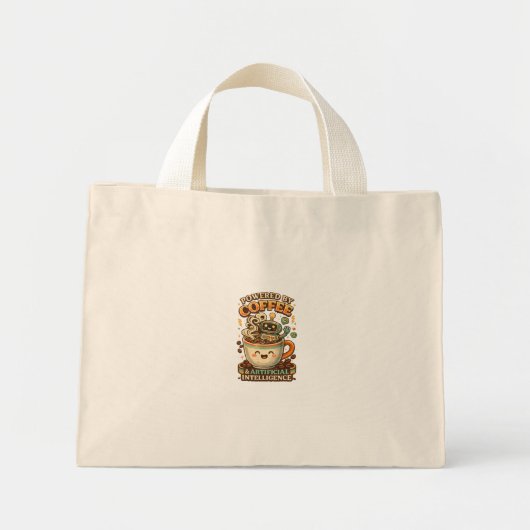 Mini Tote Bag Propulsé par le café et l'IA Graphisme rétro de ca (Devant)