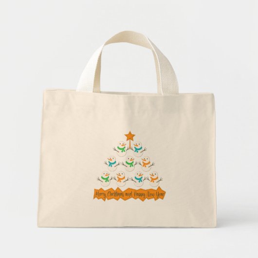 Mini Tote Bag Pyramide des sapins de Noël faite de bonhommes de (Devant)