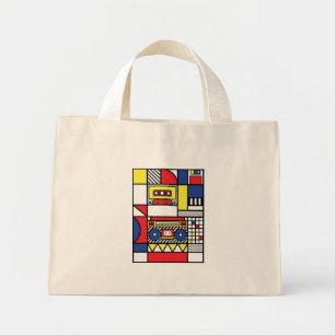 Mini Tote Bag Rétro Moderne Bauhaus Boombox Géométrique Pop Art