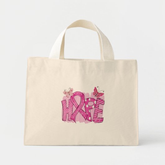 Mini Tote Bag Rosé Ribbon Guerrier Survivant Fighter Cancer du s (Devant)