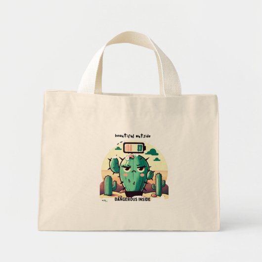 Mini Tote Bag Sarcastic Cactus with Low Battery (Devant)