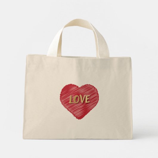 Mini Tote Bag Scribble Heart Gold Love (Dos)
