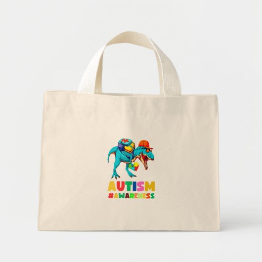 Mini Tote Bag Sensibilisation sur l'autisme Dinosaur T-Rex Pour  (Devant)