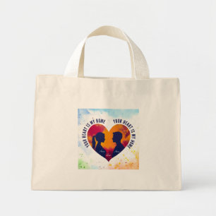 Mini Tote Bag Silhouette de couple Cœur "Votre cœur est mon cœur