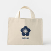 Mini Tote Bag Silhouette de fleur de Sakura bleu marine (Dos)