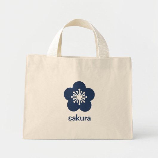 Mini Tote Bag Silhouette de fleur de Sakura bleu marine (Devant)