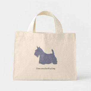 Mini Tote Bag Silhouette de Terrier Écossais en Denim
