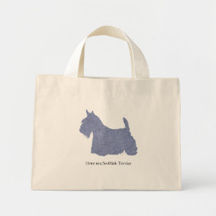 Mini Tote Bag Silhouette de Terrier Écossais en Denim