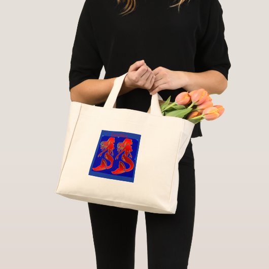 Mini Tote Bag sirènes rouges sur bleu (Devant (produit))
