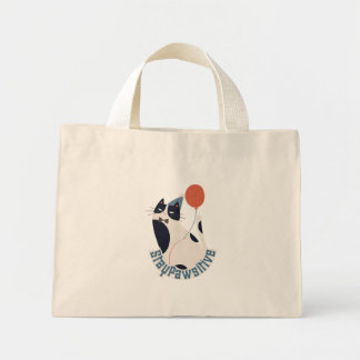 Mini Tote Bag Stay Pawsitive Tuxedo Cat Birthday Party Tiny Tote