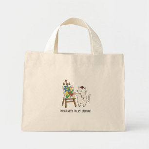 Mini Tote Bag Studio de création de chat blanc, conception de pe