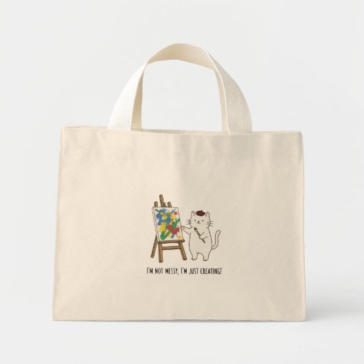 Mini Tote Bag Studio de création de chat blanc, conception de pe (Devant)