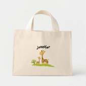 Mini Tote Bag Super mignonne Maman & Baby Giraffe Vert & Jaune (Devant)