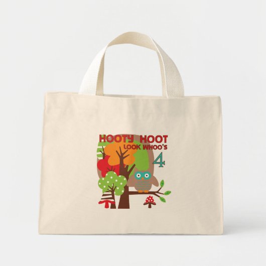 Mini Tote Bag T-shirts et cadeaux Owl 4th Birthday (Devant)