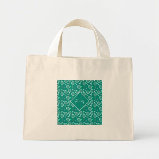 Mini Tote Bag Tennis Racket Motif Retro Green (Devant)