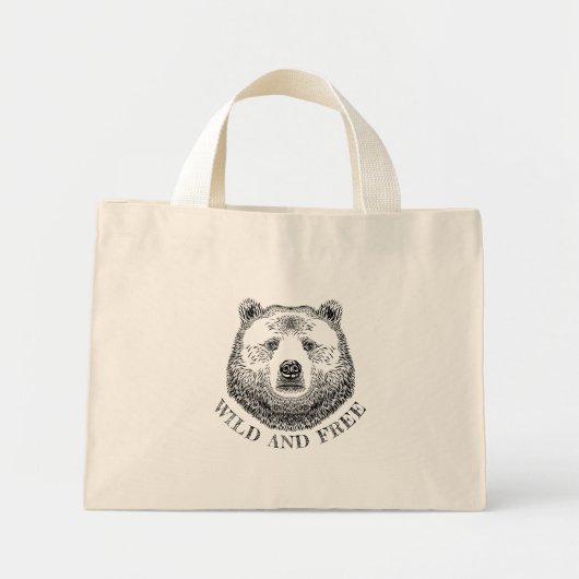 Mini Tote Bag Tête D'Ours, Sauvage Et Libre, Illustration Dessin (Devant)
