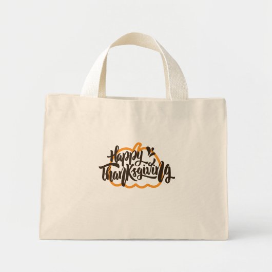 Mini Tote Bag Texte mignon sur le citrouille pour Thanksgiving (Devant)