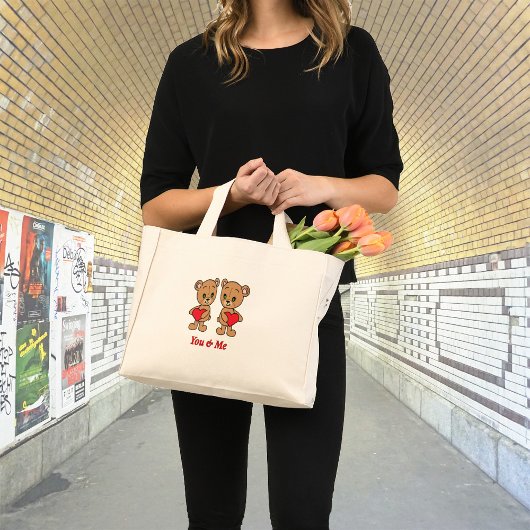 Mini Tote Bag Toi & Moi ! Un mignon bébé ours de coeur