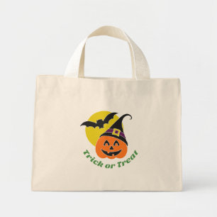 Mini Tote Bag Trick ou traitement, Citrouille et chauve-souris H