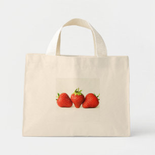 Mini Tote Bag Trois Fraises Sur Blanc Tcnm