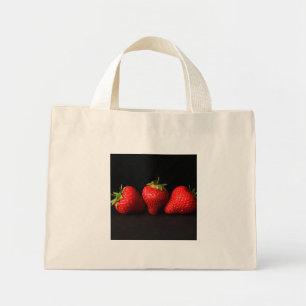 Mini Tote Bag Trois Fraises Sur La Tcna Noire