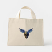 Mini Tote Bag Two-Toned Skull with Blue Stylized Wings (Dos)