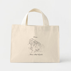 Mini Tote Bag Un joli dessin de jeune fille embrassant un chien