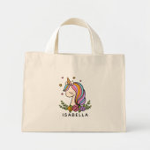 Mini Tote Bag Unicorn mignon Whimsical Girl Nom personnalisé (Devant)